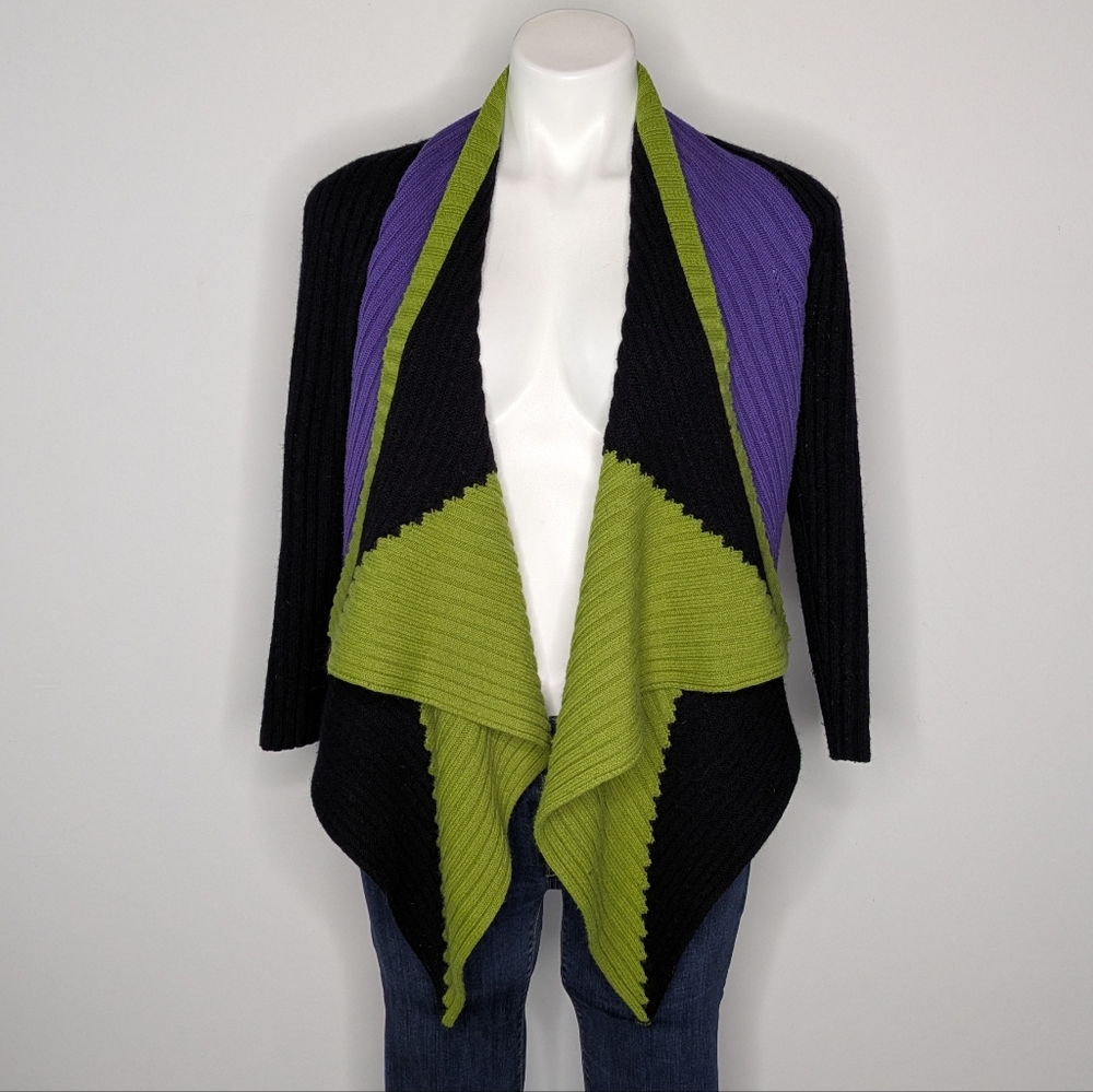 Alberto Makali Black Green Purple Long Sleeve Open Cardigan Sweater XL